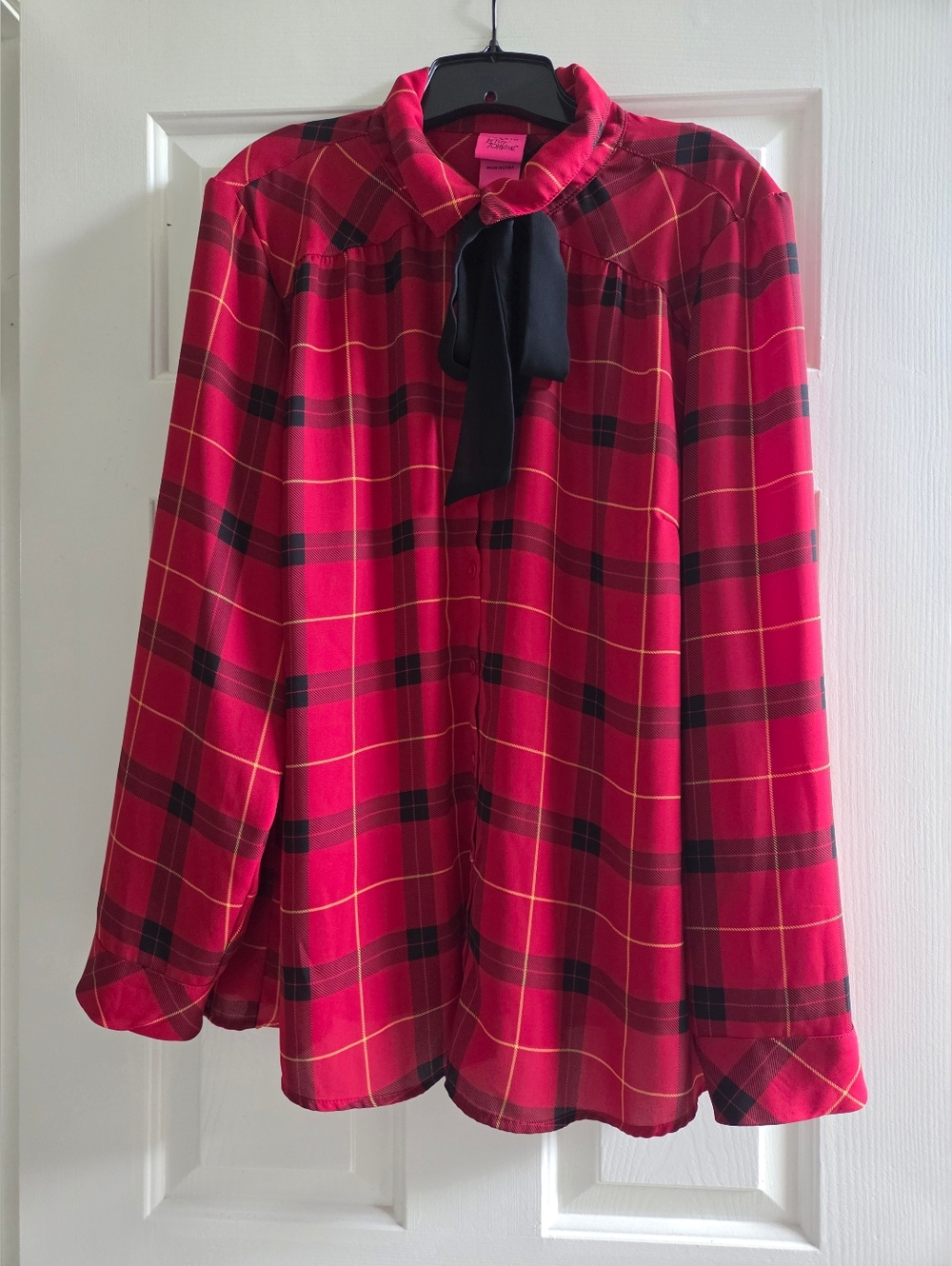 Torrid Betsey Johnson Bow Tie Plaid Blouse - Picture 4 of 6
